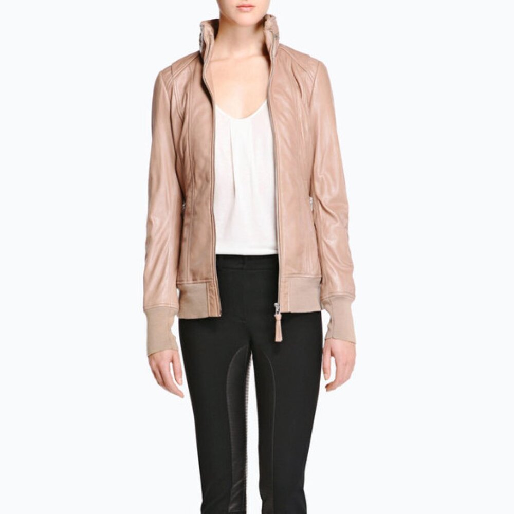 Mackage Magali Nude Leather Bomber Jacket